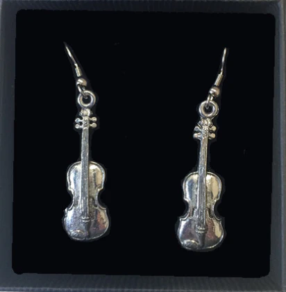Pewter Violin Earrings